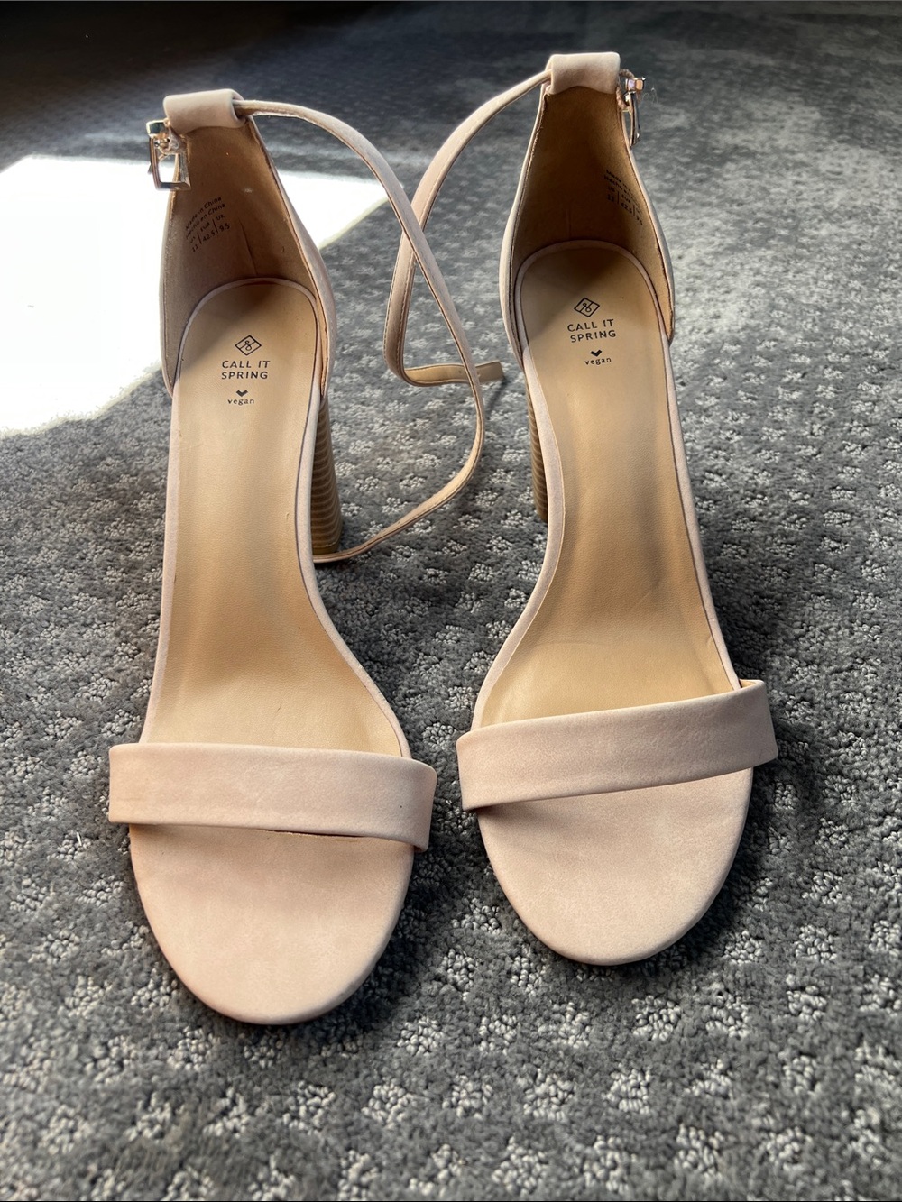 Call It Spring Blush Nude Ankle-Strap Block Heel Sandals